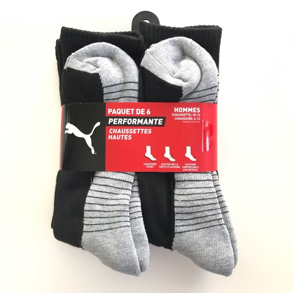 Puma men’s crew socks 6 pack size 6-12 black gray - Picture 2 of 2
